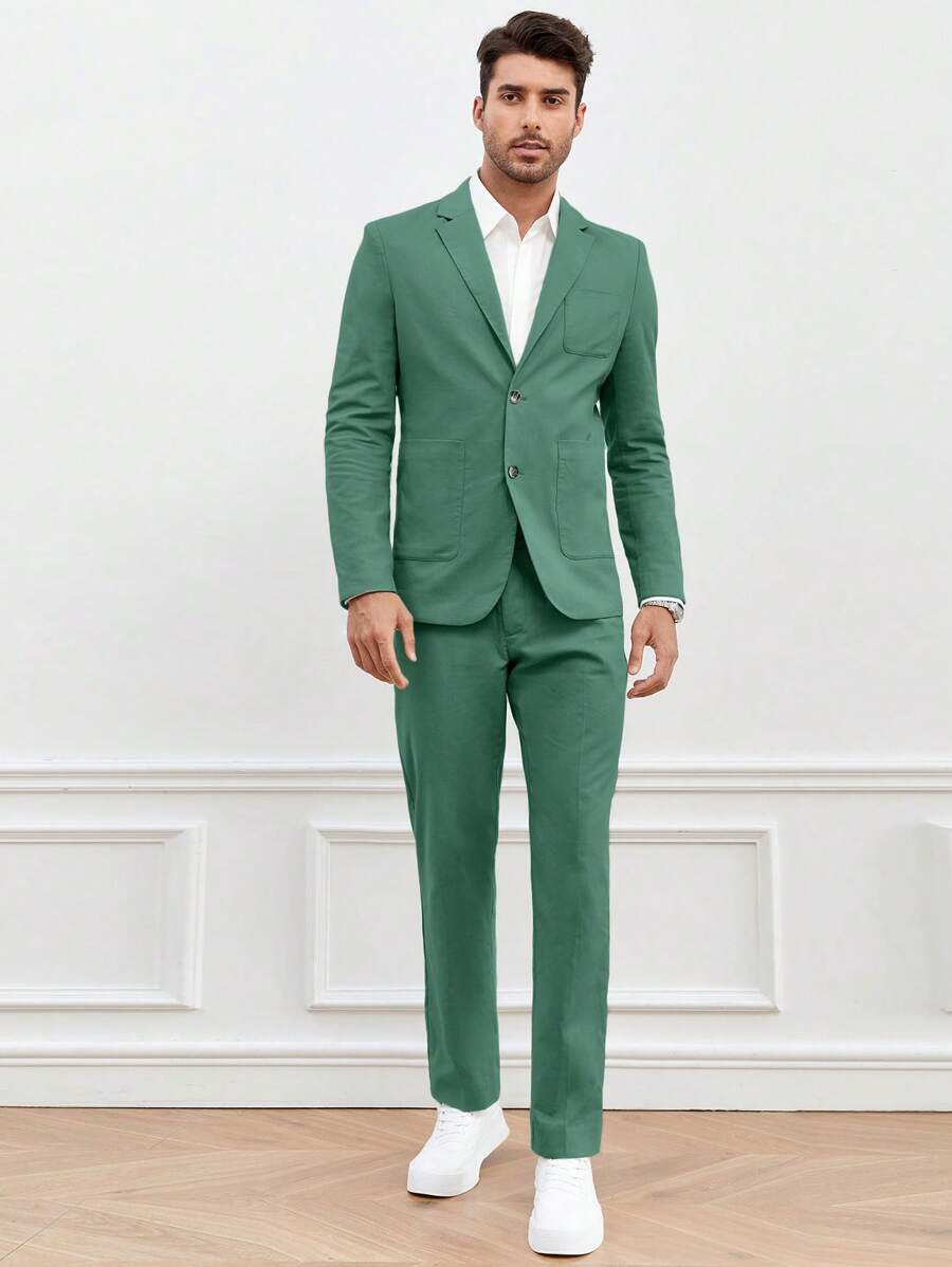 Manfinity NiteLyfe Men Solid Blazer & Suit Trousers Set Without Shirt - Green - View 1