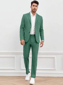 Manfinity NiteLyfe Men Solid Blazer & Suit Trousers Set Without Shirt - Green - View 3