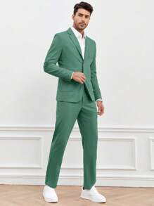 Manfinity NiteLyfe Men Solid Blazer & Suit Trousers Set Without Shirt - Green - View 4