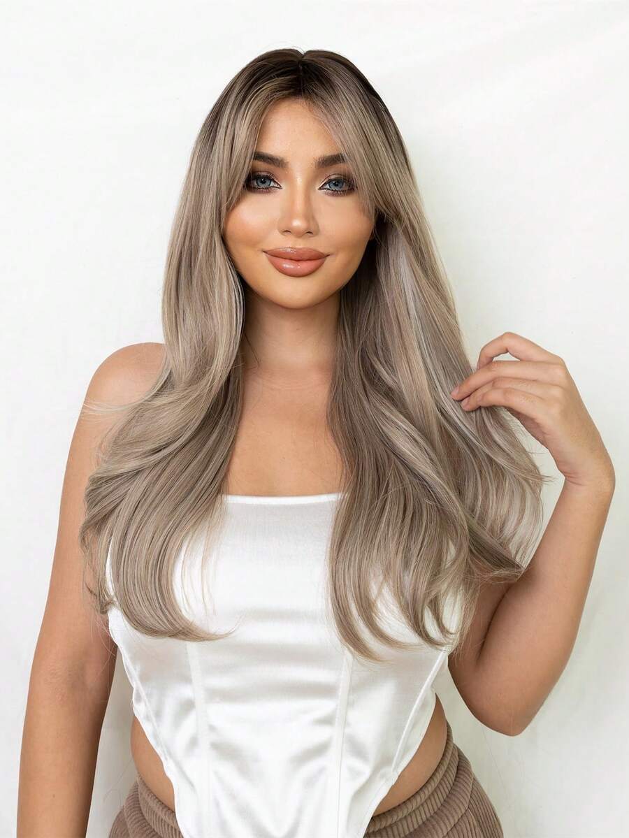 European And American Ladies' Fashion Gradient Big Wavy Jump Color Long Curly Hair - Piano Color - View 1