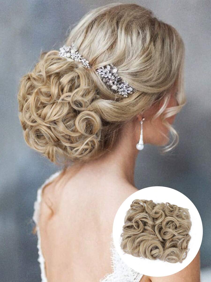 Body Wave Gold 6 Inch Short Synthetic Hair Bun With Comb - Gold - View 1