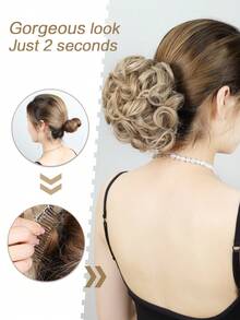 Body Wave Gold 6 Inch Short Synthetic Hair Bun With Comb - Gold - View 4