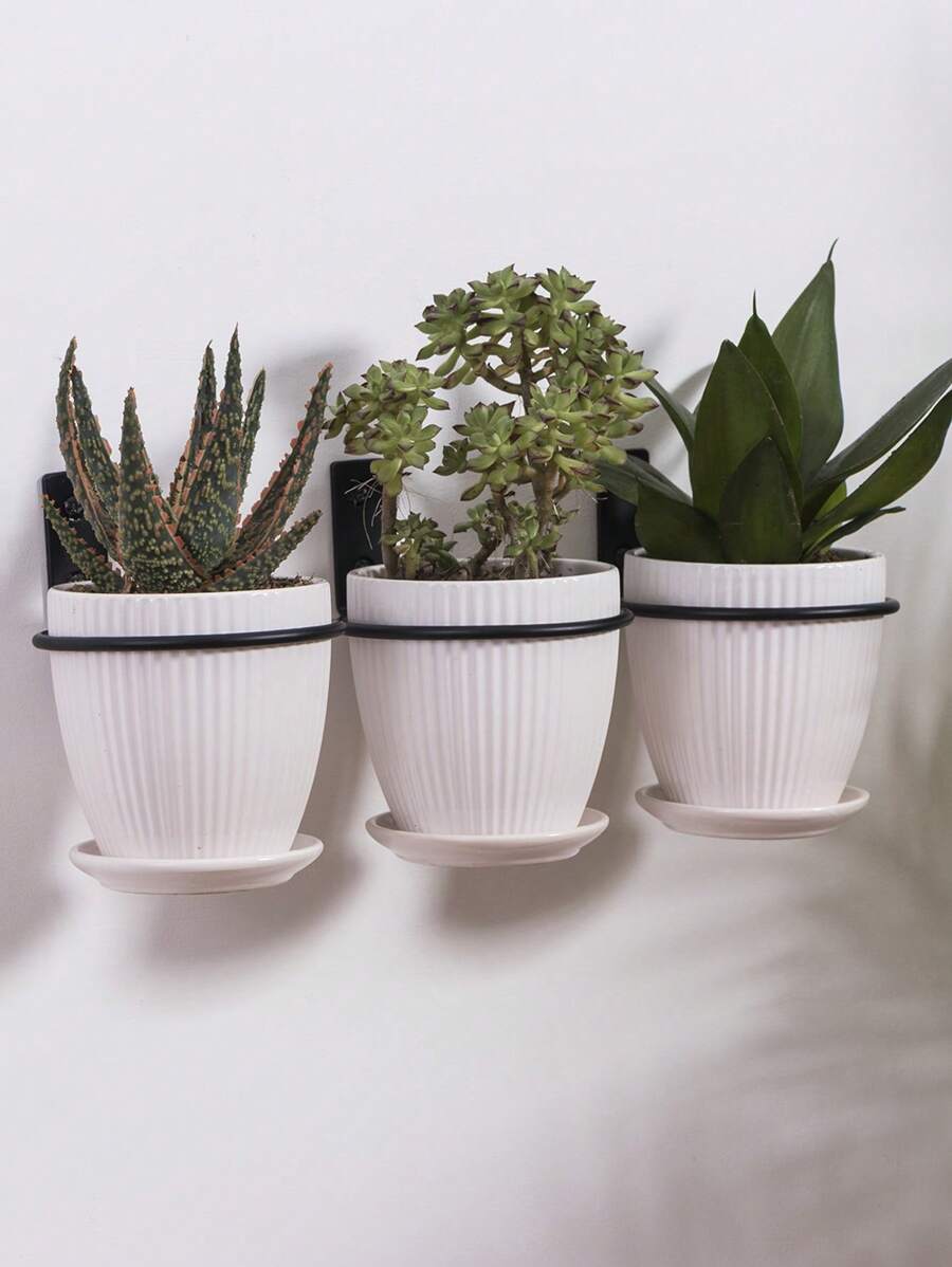 3pcs Plastic Plant Holder, Black Iron Plant Storage Rack For Household - Black - View 1