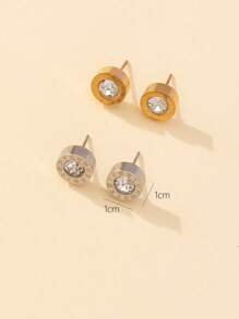 2pairs Titanium Steel Roman Numeral Circle Stud Earrings - Multicolor - View 3