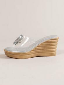 Phụ nữ Rhinestone Decor Rõ ràng Quai đeo Wedge Slide Sandals, Summer Summer Sandals - Trong sáng - Xem 5