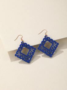 鏤空方形耳墜 - 寶藍色 - 查看 1