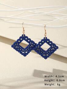 鏤空方形耳墜 - 寶藍色 - 查看 3