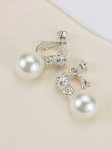水鑽裝飾珍珠耳環 - 銀色 - 查看 3
