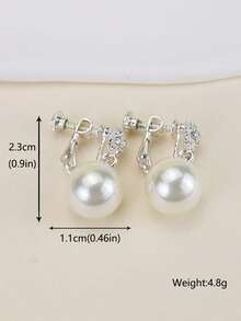 水鑽裝飾珍珠耳環 - 銀色 - 查看 4