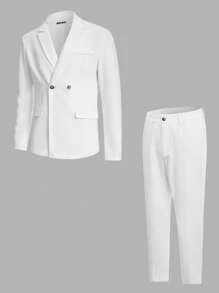 Manfinity NiteLyfe Men Double Button Blazer & Suit Trousers Set - White - View 1