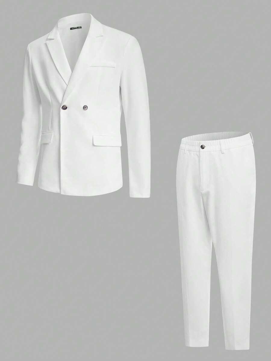 Manfinity NiteLyfe Men Double Button Blazer & Suit Trousers Set - White - View 1