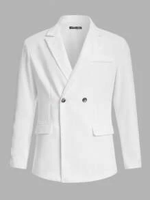 Manfinity NiteLyfe Men Double Button Blazer & Suit Trousers Set - White - View 5