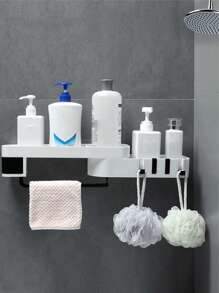 1pc Multifunction Bathroom Storage Rack, Plastic Wall Mounted Bath Ball Storage Hook For Household - Black and White - View 1