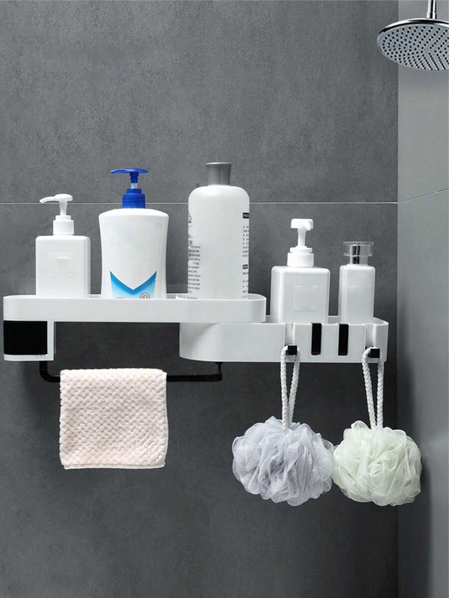 1pc Multifunction Bathroom Storage Rack, Plastic Wall Mounted Bath Ball Storage Hook For Household - Black and White - View 1