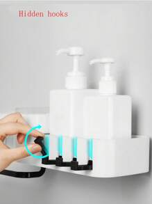 1pc Multifunction Bathroom Storage Rack, Plastic Wall Mounted Bath Ball Storage Hook For Household - Black and White - View 3