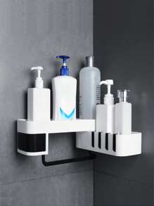 1pc Multifunction Bathroom Storage Rack, Plastic Wall Mounted Bath Ball Storage Hook For Household - Black and White - View 4