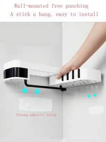 1pc Multifunction Bathroom Storage Rack, Plastic Wall Mounted Bath Ball Storage Hook For Household - Black and White - View 5