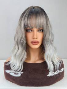 Water Wave Ombre 16 Inch Medium Synthetic Wig With Bangs For Women - Ombre - View 1