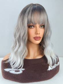Water Wave Ombre 16 Inch Medium Synthetic Wig With Bangs For Women - Ombre - View 4