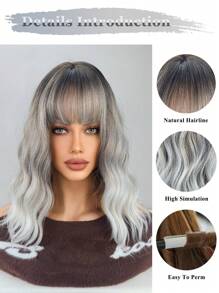 Water Wave Ombre 16 Inch Medium Synthetic Wig With Bangs For Women - Ombre - View 5