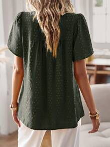 SHEIN LUNE 圓點蝴蝶袖襯衫 - 墨綠色 - 查看 2