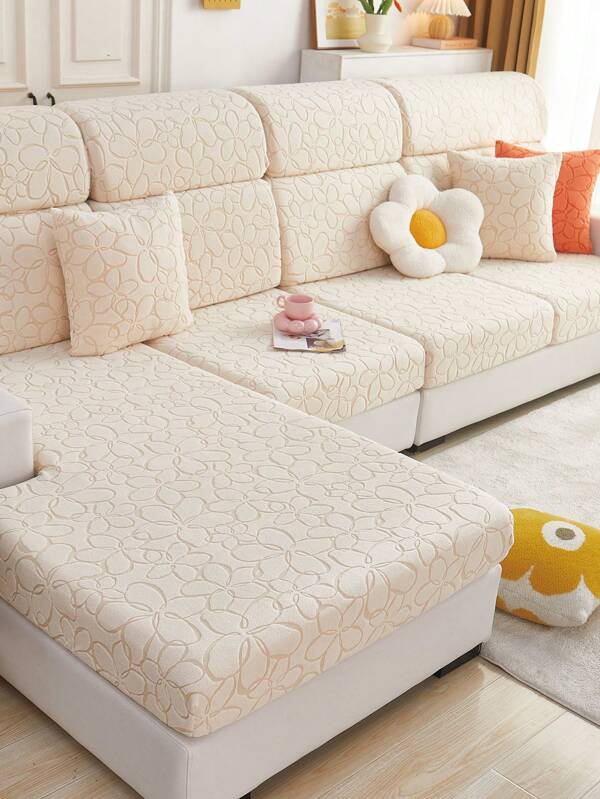 1 pièce beige en jacquard à motif fleur Couverture de canapé sans moderne doux extensible Housse de canapé pour domestique