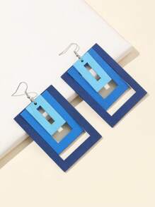 1 đôi bông tai hình vuông nhiều lớp bằng gỗ cho nữ với hiệu ứng ombre - Màu xanh lam - Xem 1