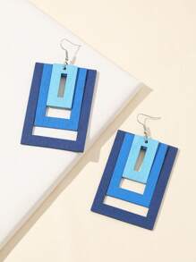 1 đôi bông tai hình vuông nhiều lớp bằng gỗ cho nữ với hiệu ứng ombre - Màu xanh lam - Xem 2