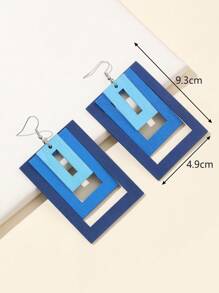 1 đôi bông tai hình vuông nhiều lớp bằng gỗ cho nữ với hiệu ứng ombre - Màu xanh lam - Xem 4