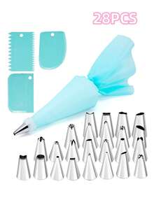 28pcs/set Stainless Steel Piping Set, Modern Multifunctional Piping Tool For Kitchen - Blue - View 1