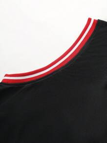 Manfinity Homme Camiseta de tirantes de hombre con gráficos de letras y ribetes de rayas, sin mangas, bloque de color, adecuada para ejercicios atléticos y baloncesto - Negro - Ver 4