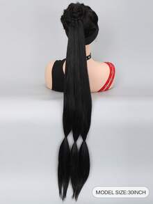 Black 30 Inch Extra Long Braided Twisted Ponytail Synthetic Hair Extension - Black - View 2