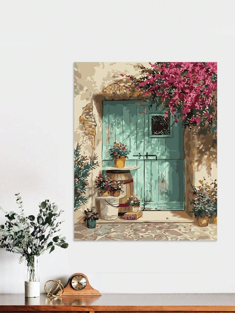 8pcs/set Polyester Oil Painting Tool Without Frame, Creative Flower & House Pattern Oil Painting Set For Crafts - Yellow - View 1