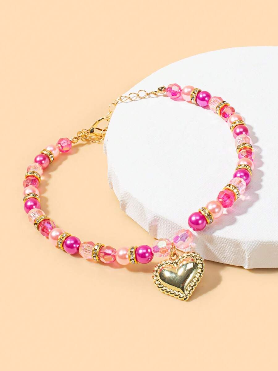 1pc Heart Decor Pet Necklace For Dogs And Cats - Pink - View 1