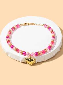 1pc Heart Decor Pet Necklace For Dogs And Cats - Pink - View 6