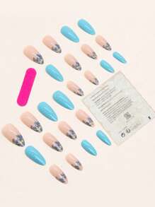 24 chiếc móng tay giả in hoa hạnh nhân dài & 1 tấm băng keo & 1 dũa móng tay - Nhiều màu - Xem 2