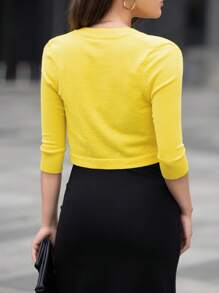 AAmilife Solid Casual Design Cardigan - Yellow - View 2