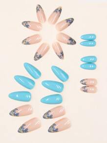 24 chiếc móng tay giả in hoa hạnh nhân dài & 1 tấm băng keo & 1 dũa móng tay - Nhiều màu - Xem 5