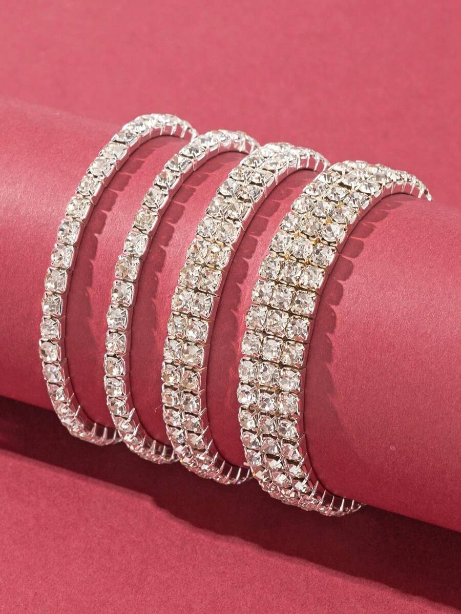 4入組黃銅鑲鑽網球彈性手鐲,每套都包含4個手鐲 - 白色 - 查看 1