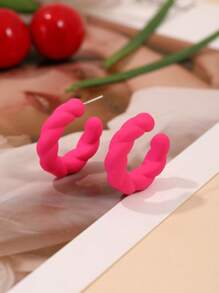 1 đôi bông tai vòng tròn hình tròn bằng đất sét mềm màu hồng cá tính thời trang dành cho nữ - Màu Hồng Tươi - Xem 1