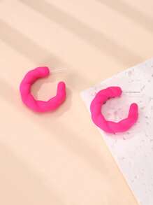 1 đôi bông tai vòng tròn hình tròn bằng đất sét mềm màu hồng cá tính thời trang dành cho nữ - Màu Hồng Tươi - Xem 2
