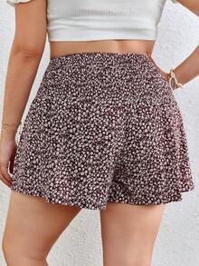 SHEIN VCAY Plus Ditsy Floral Print Wide Leg Shorts - Multicolor - View 3