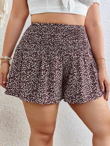 SHEIN VCAY Plus Ditsy Floral Print Wide Leg Shorts - Multicolor - View 4