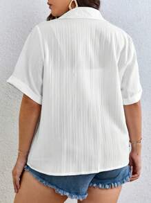 SHEIN EZwear 大碼素色前紐扣襯衫 - 白色 - 查看 2