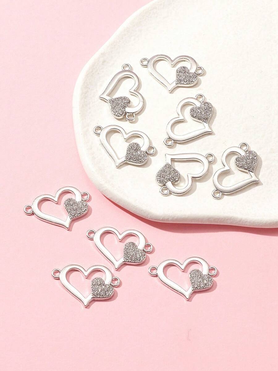 10 Stücke Herz Anhänger mit Strass Dekor zum selber machen, Valentinstag