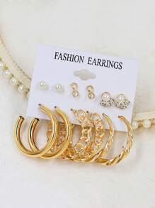 12 cái/bộ Của phụ nữ Đúng mốt vô cực Biểu tượng Ngọc trai Giả Khóa Chuỗi & Đa nguyên tố Nghiên cứu , Vòng , Và Thả hoa tai Bộ , Hoàn hảo Hằng ngày Phụ kiện & Qủa tặng Đối với phụ nữ - Vàng - Xem 1