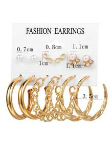 12 cái/bộ Của phụ nữ Đúng mốt vô cực Biểu tượng Ngọc trai Giả Khóa Chuỗi & Đa nguyên tố Nghiên cứu , Vòng , Và Thả hoa tai Bộ , Hoàn hảo Hằng ngày Phụ kiện & Qủa tặng Đối với phụ nữ - Vàng - Xem 3