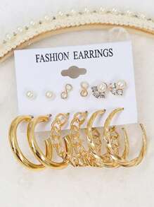 12 cái/bộ Của phụ nữ Đúng mốt vô cực Biểu tượng Ngọc trai Giả Khóa Chuỗi & Đa nguyên tố Nghiên cứu , Vòng , Và Thả hoa tai Bộ , Hoàn hảo Hằng ngày Phụ kiện & Qủa tặng Đối với phụ nữ - Vàng - Xem 4