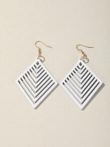 鏤空幾何耳墜 - 白色 - 查看 2