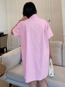 DAZY Solid Pocket Patched Drop Shoulder Shirt Dress,Casual Women Dresses